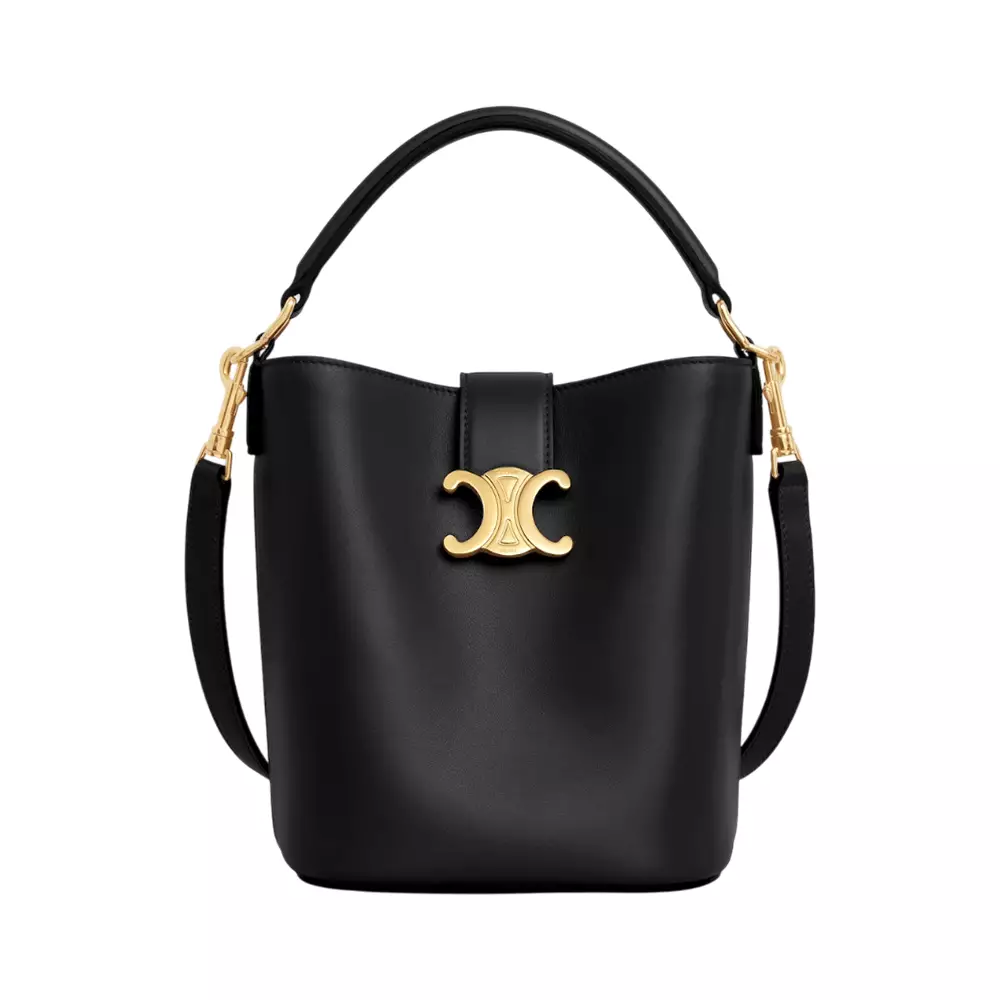 Small Louise Smooth Calfskin Bucket Bag Black
