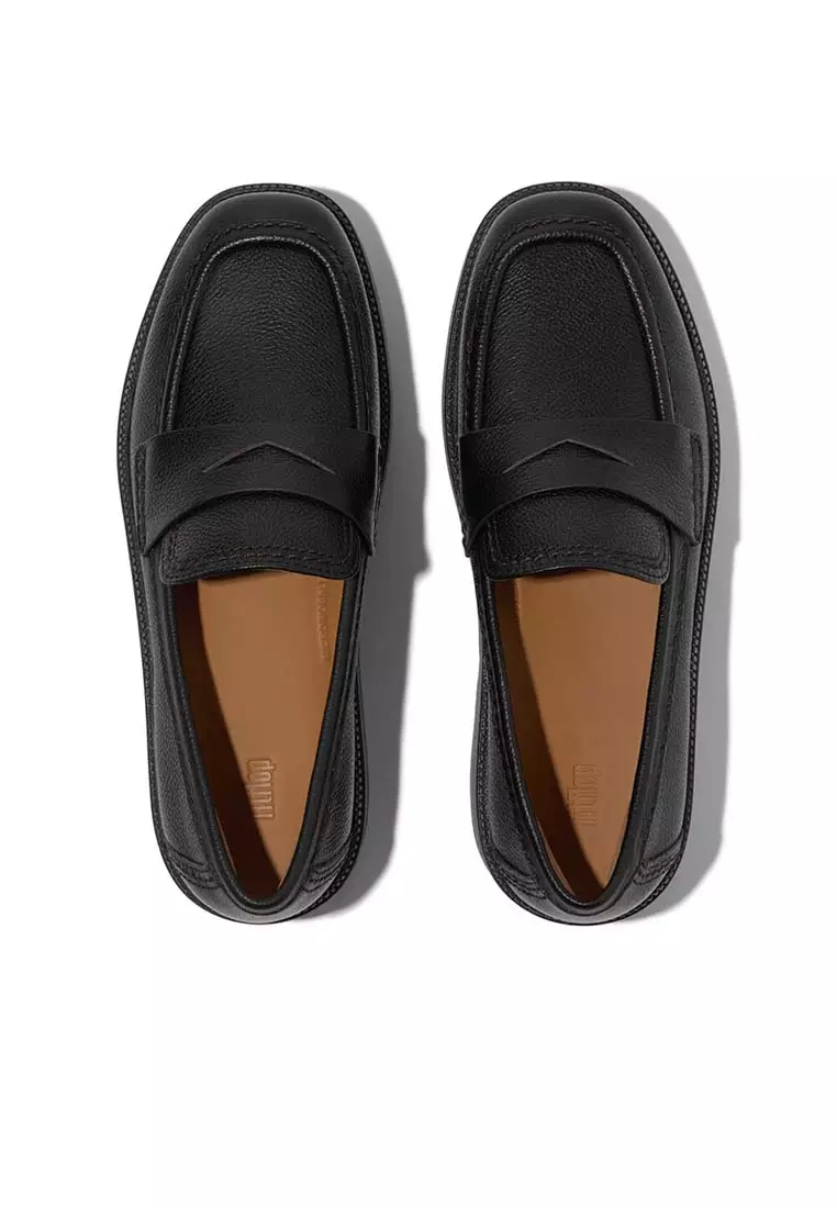 FitFlop F-Luma Stitch Tumbled-Leather Penny Loafers - Black (E3R-001)