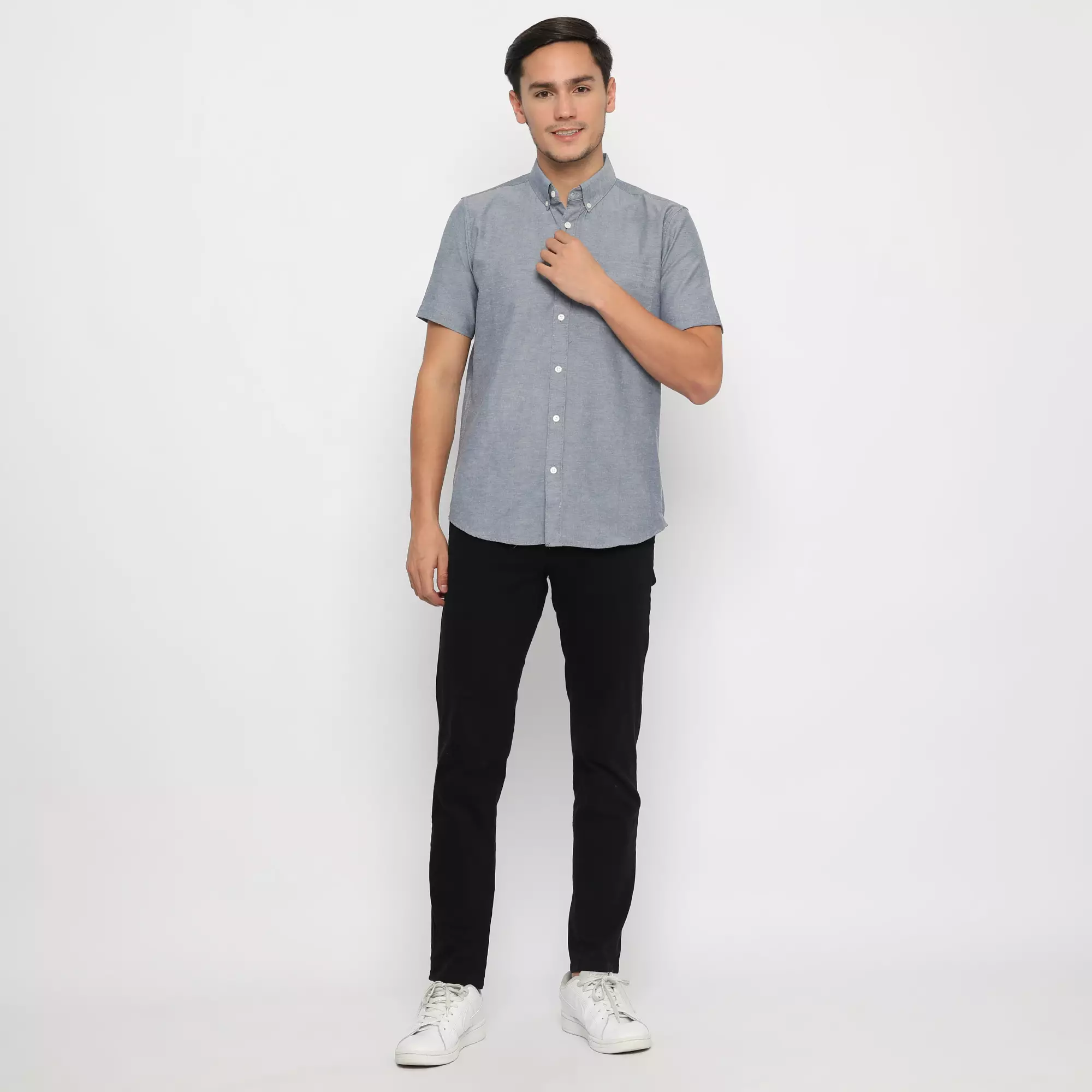 Platini Kemeja Pria Polos Lengan Pendek Katun Oxford Abu 1069