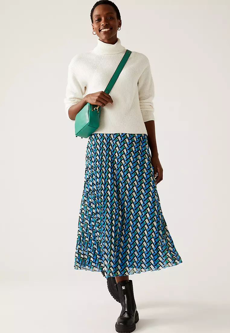 Geometric Pleated Midaxi Skirt