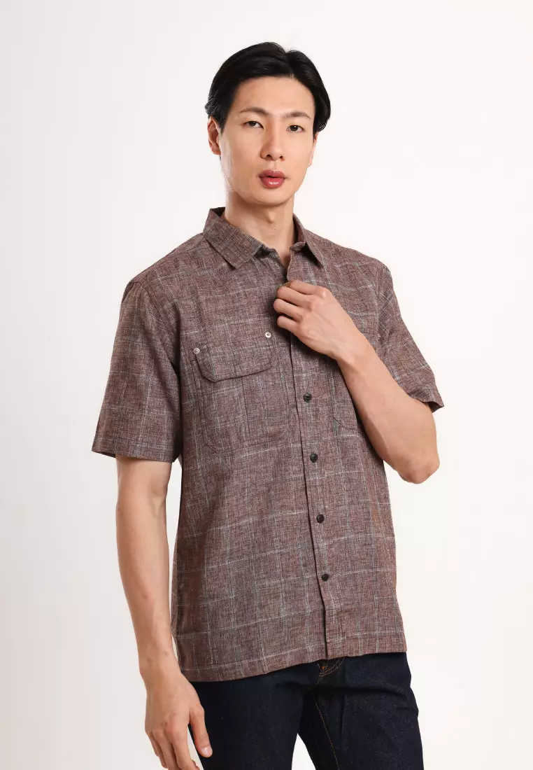 Used 1968 - Vincent Kemeja Pria Lengan Pendek Kotak