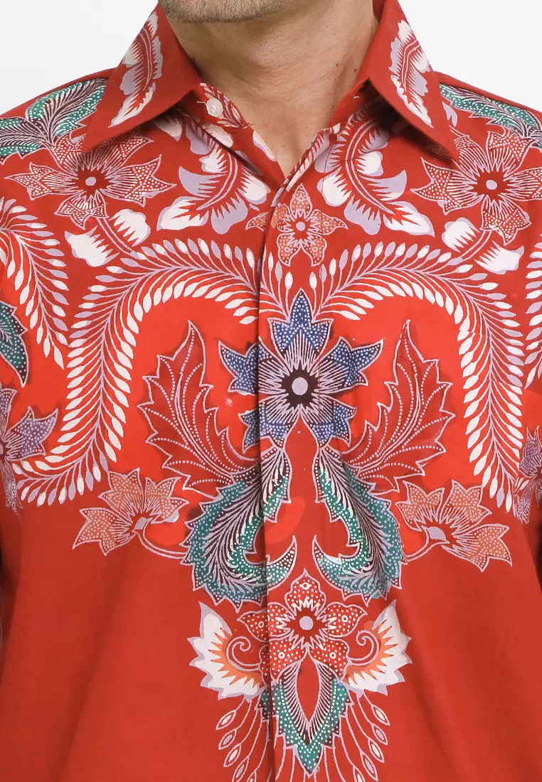 Kemeja Batik Katun Lengan Panjang Motif SBY Batik Exclusive Warna Merah