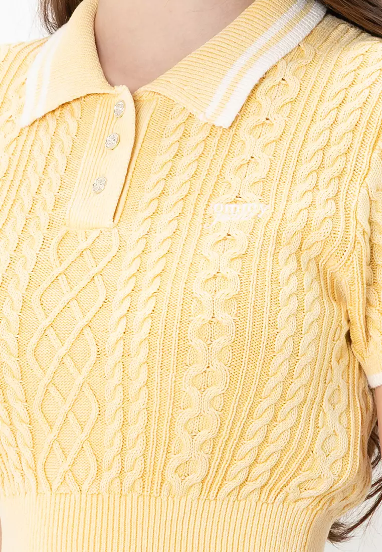 Cable Knit Cropped Polo Top - Tommy Jeans