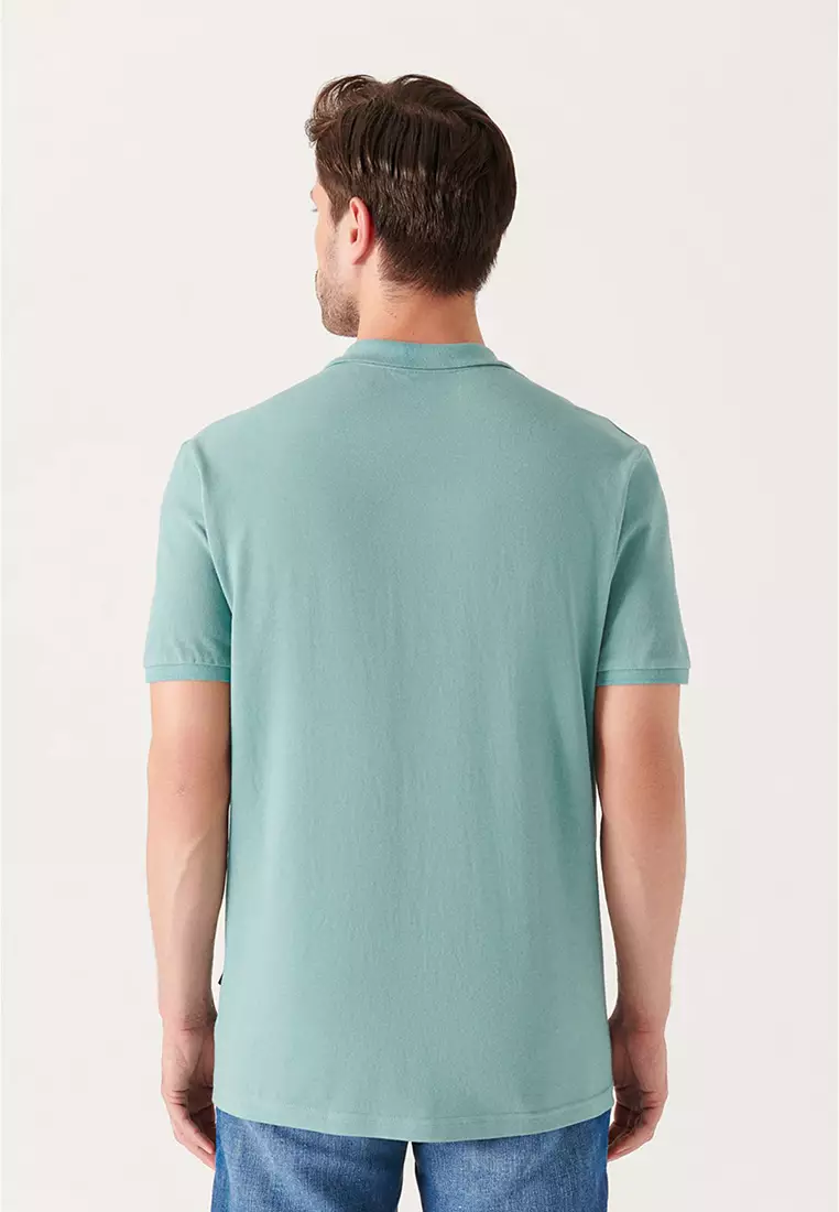 Men's Water Green 100% Cotton Cool Polo Neck T-Shirt E001004