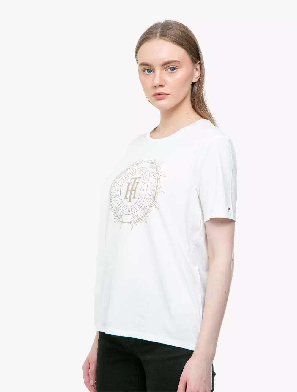 Tommy Hilfiger - CREST LOGO OPEN NECK T-SHIRT - White - white