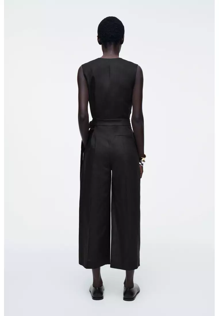 WRAP-FRONT LINEN JUMPSUIT