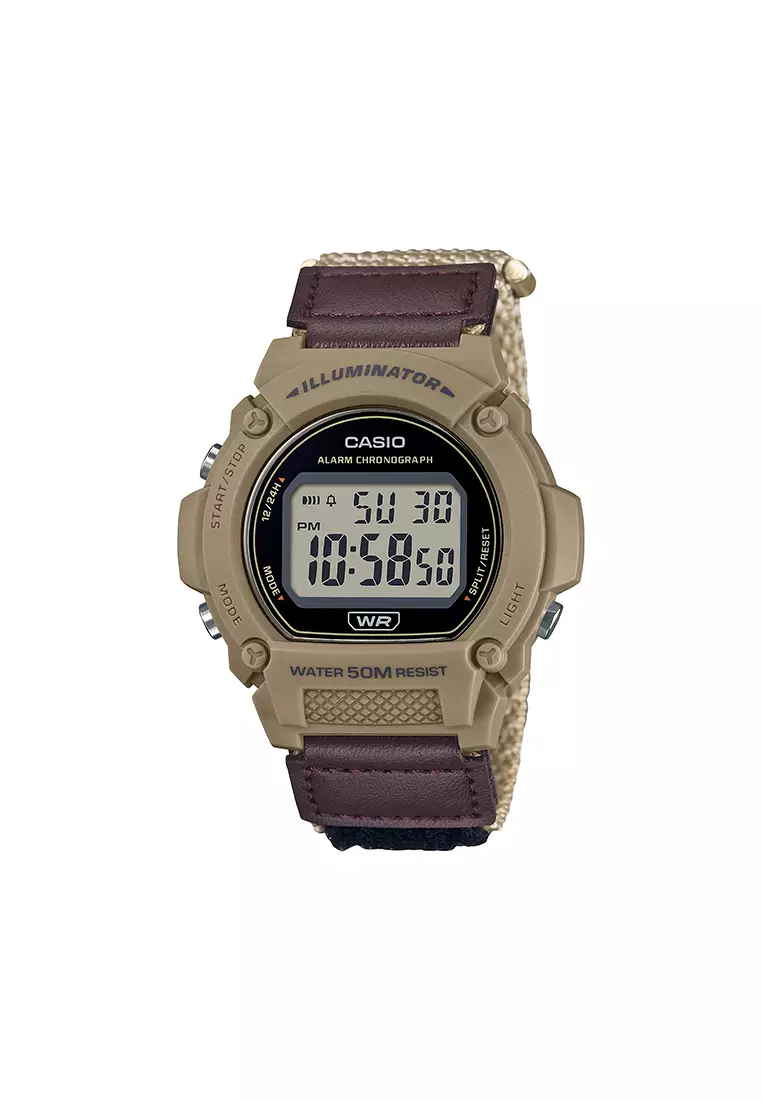 Casio Men's Digital Watch W-219HB-5A Brown Cloth Strap Sport Watch