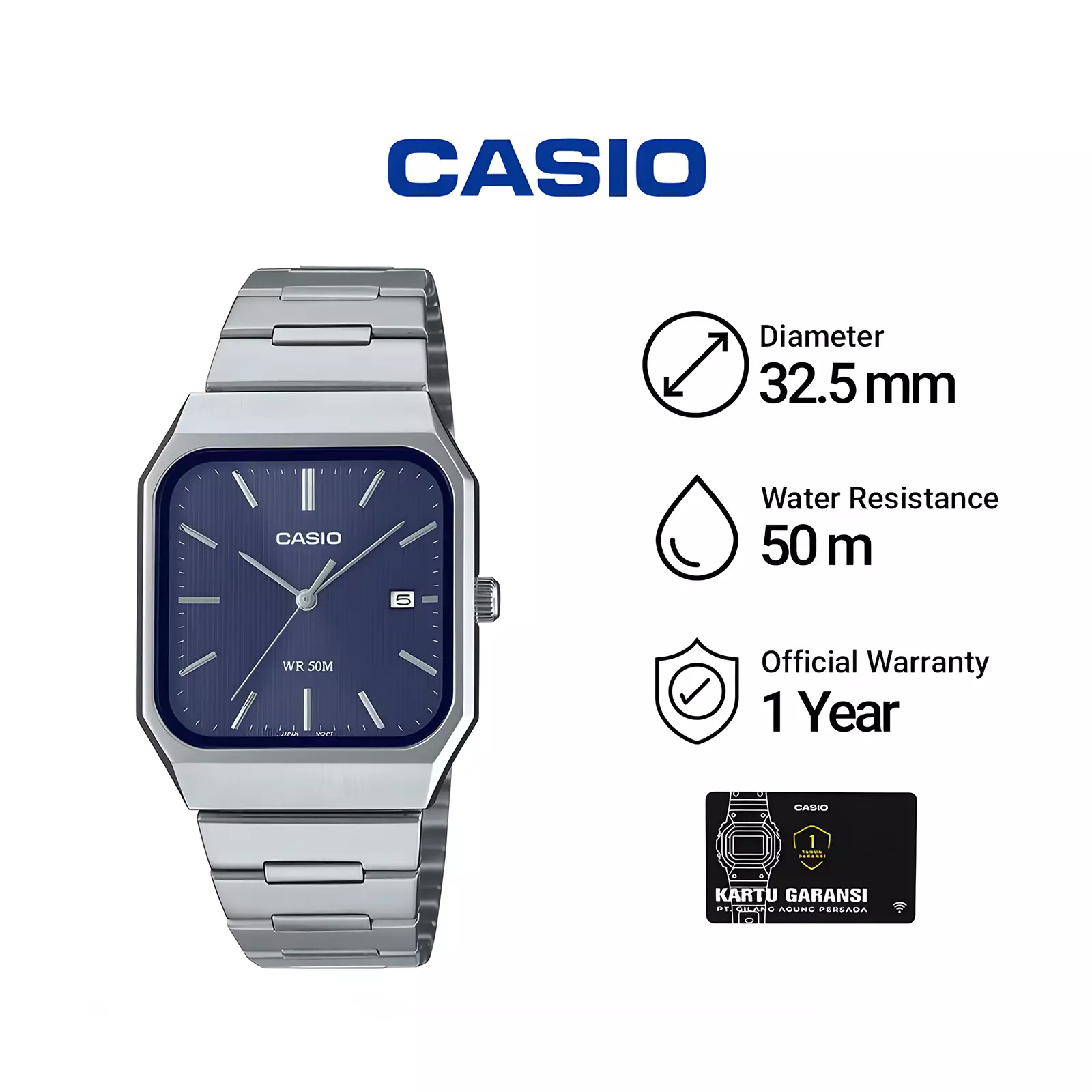 Casio - Jam Tangan Unisex - Silver Blue Dial Stainless Steel - MTP-B185D-2A1V