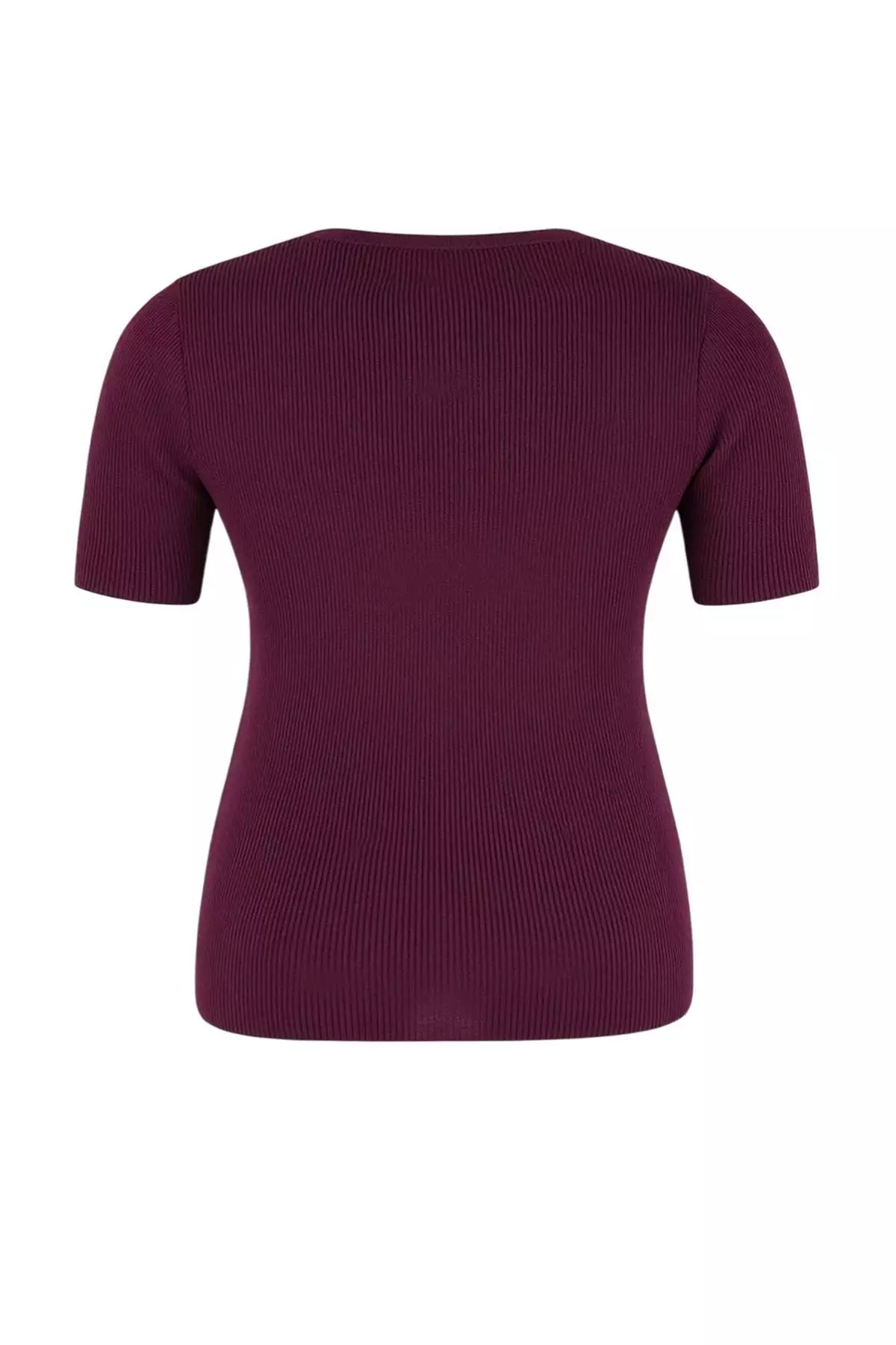 Plum Corded Fabric Heart Neck Premium/Special Yarn Knitwear Blouse Tbbss25Af00072