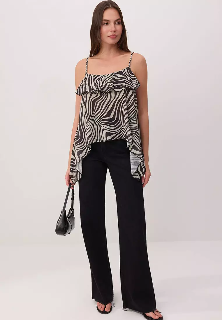 Zebra Print Ruffle Blouse