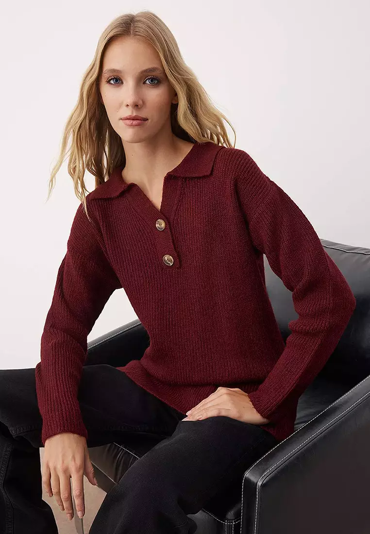 Claret Red Polo Neck Thessaloniki Knitwear Sweater