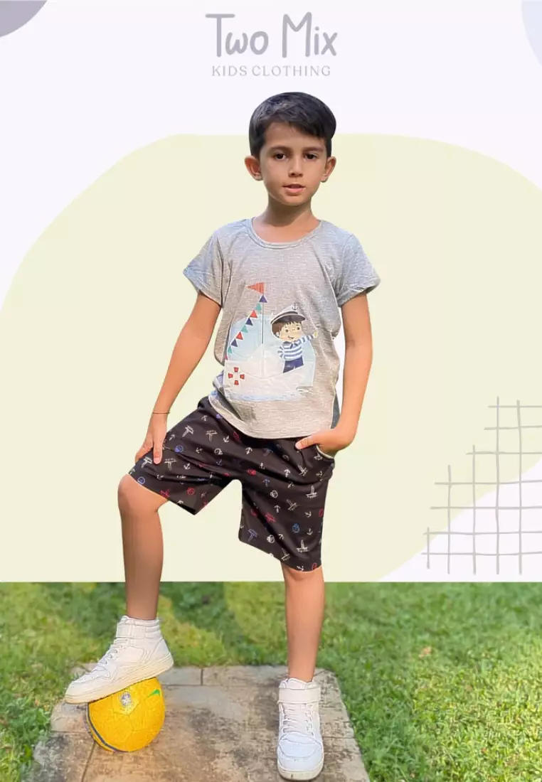 Two Mix Setelan Anak Laki Bahan Kaos Katun Size 1-12 Full Digital Printing 4200