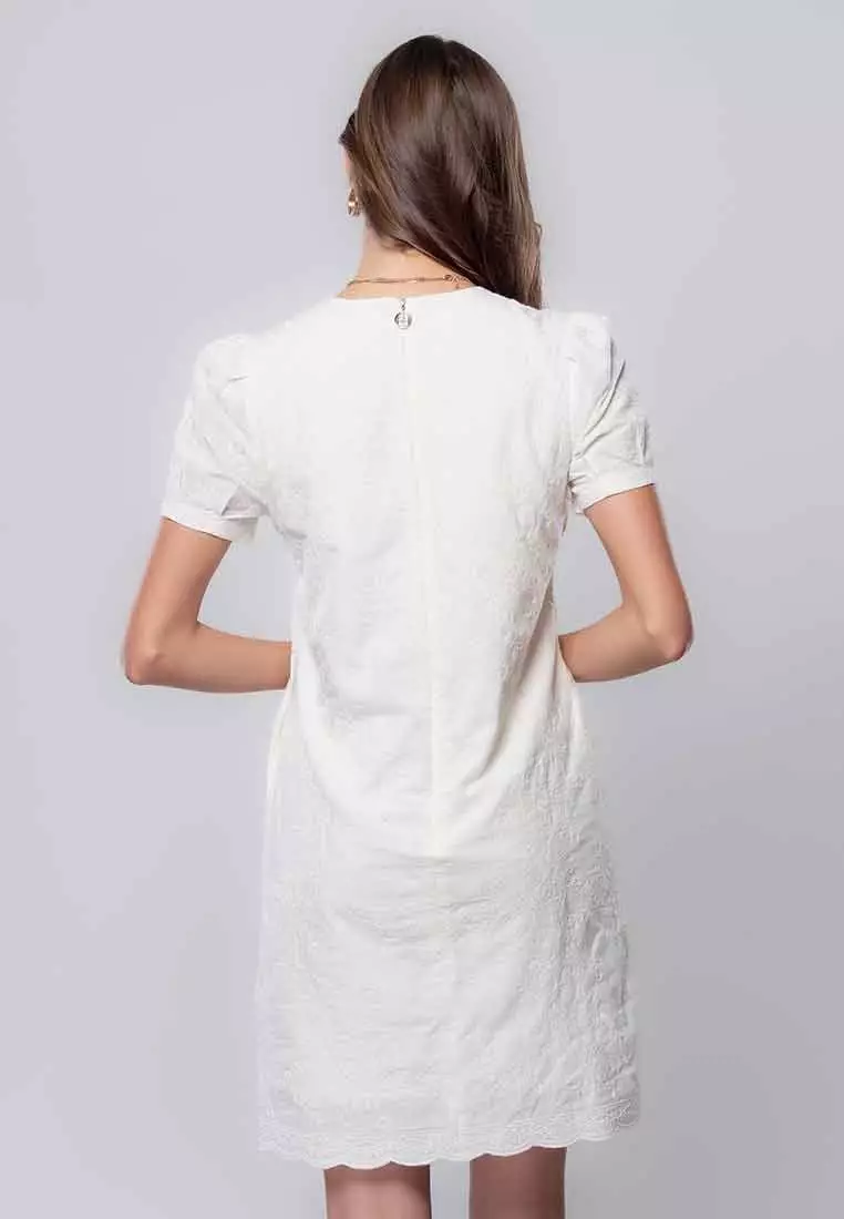 Nivara Eyelet Shift Dress with Puff Sleeve