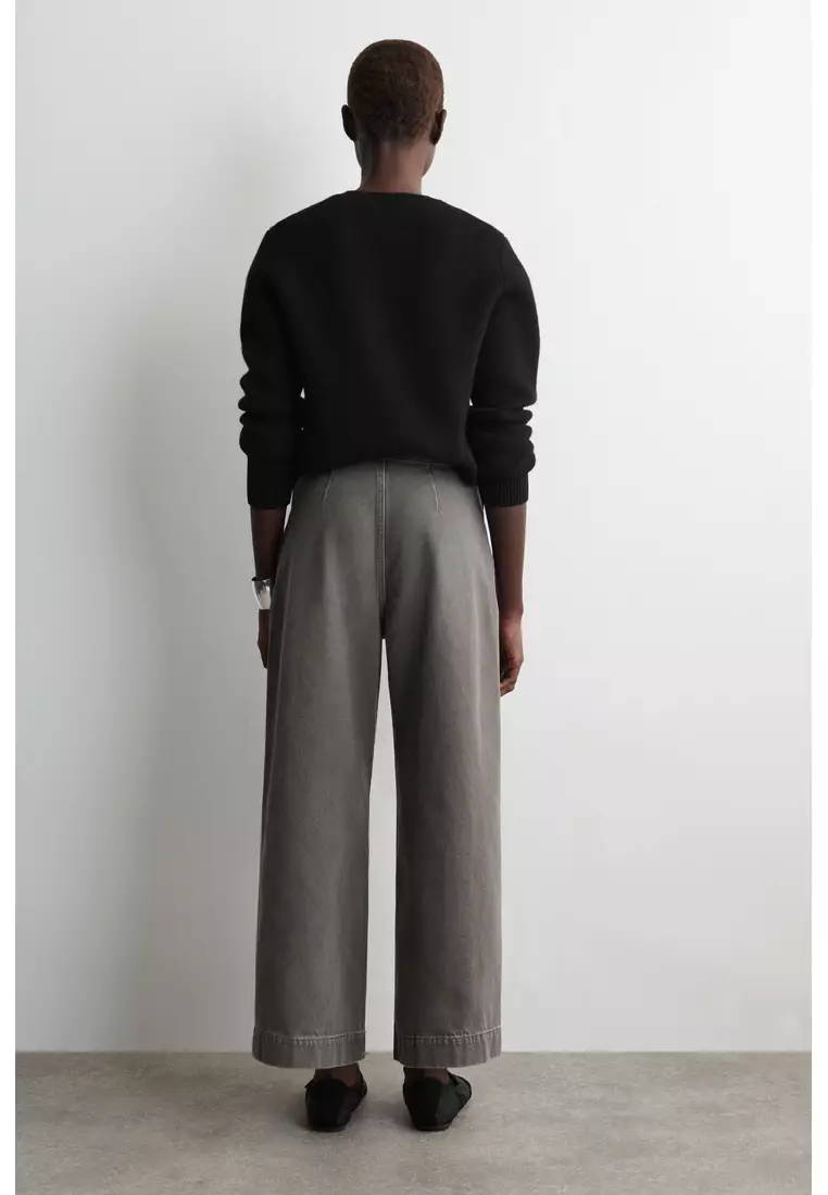 CROPPED WIDE-LEG DENIM TROUSERS