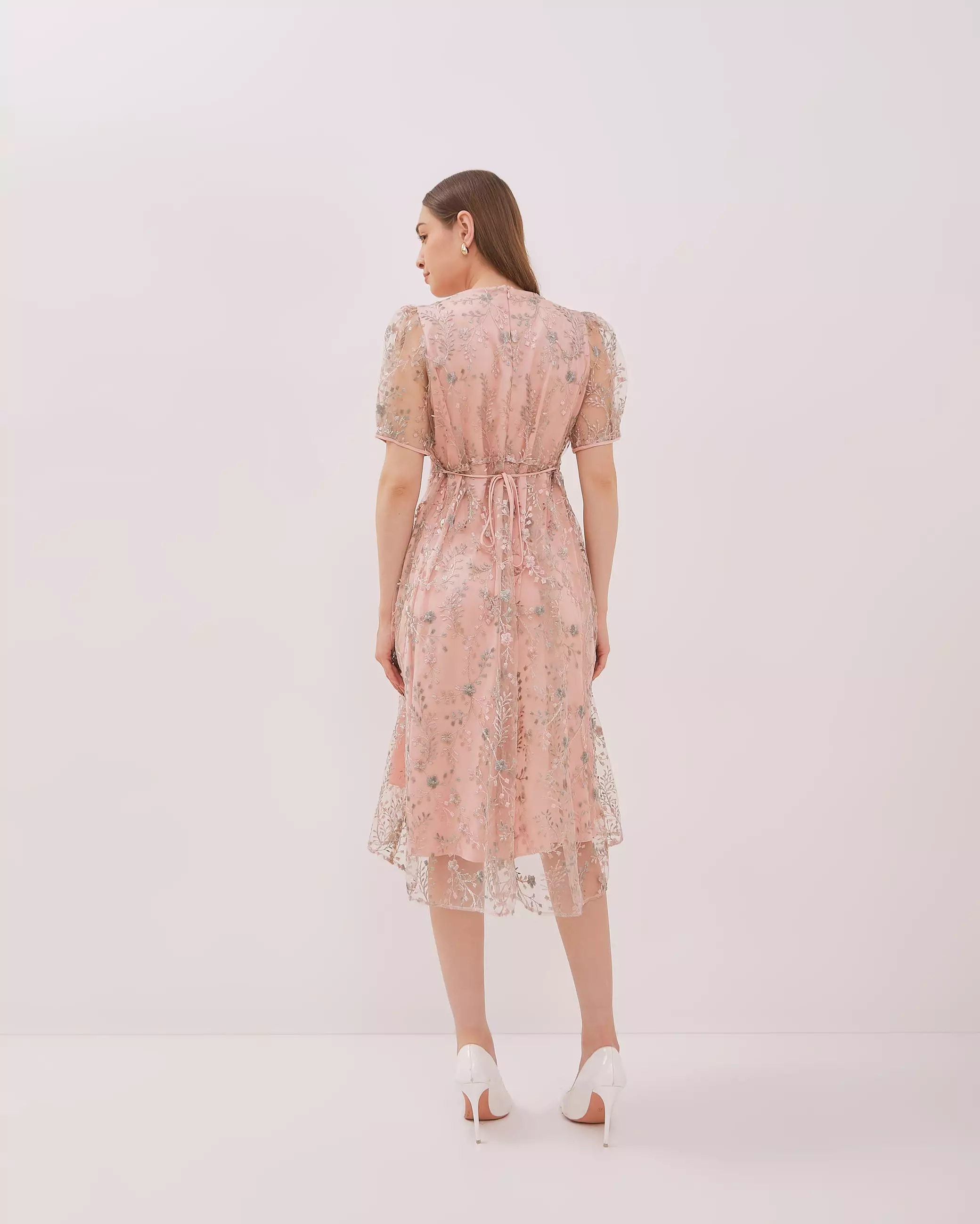 Urban Exchange Noella Pink Dress Midi Dress Brokat Dress Natal Warna Pink