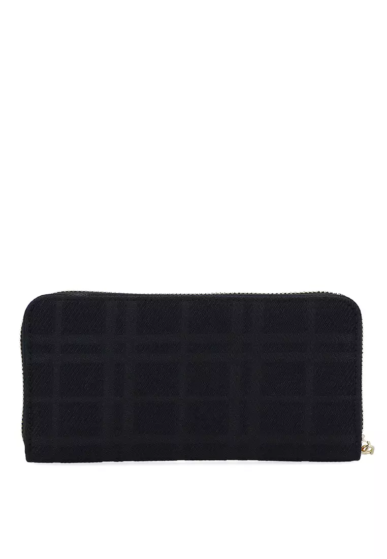 CR Brushed Plaid Zip Around Wallet - Black