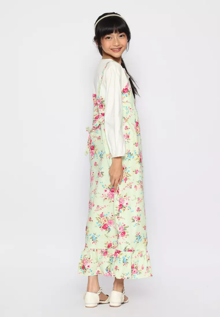 Baju Gamis Anak Perempuan Bunga Pita Hijau With Model - BLESS