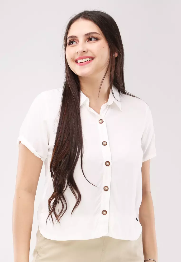Woven Plain Rayon Short Sleeves Blouse