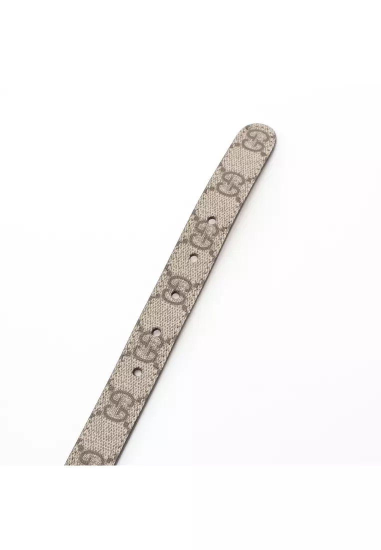 Pre loved Gucci Children s GG Supreme belt PVC beige Brown silver hardware kids