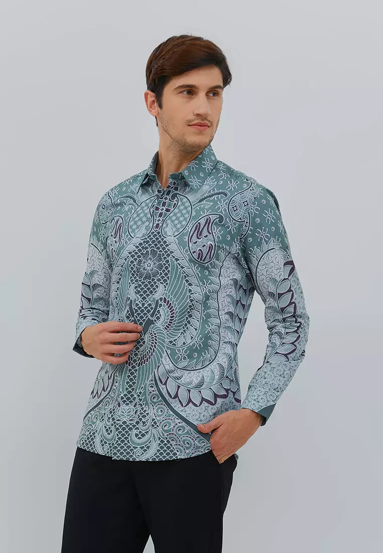 Slimfit Heera Green Kemeja Batik Pria Lengan Panjang