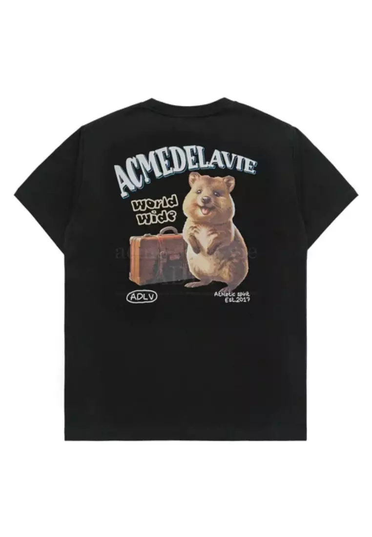 World Wide Travel Quokka Artwork Short Sleeve T-Shirt Black