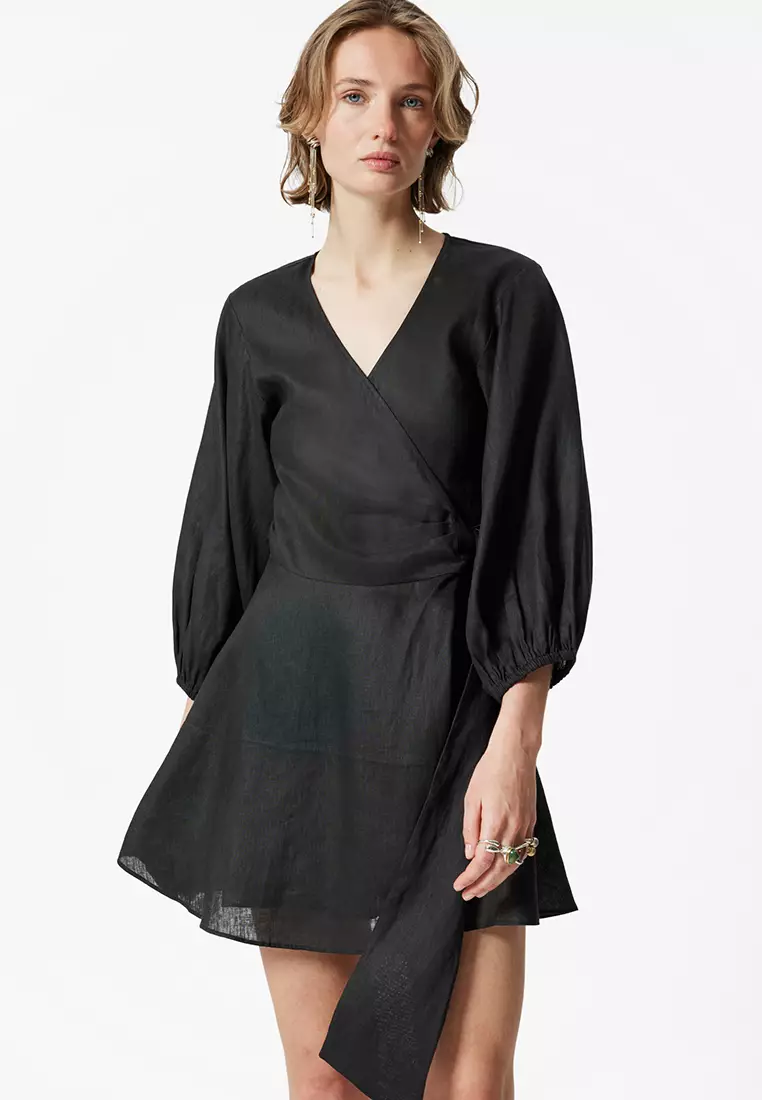 Linen Wrap Mini Dress