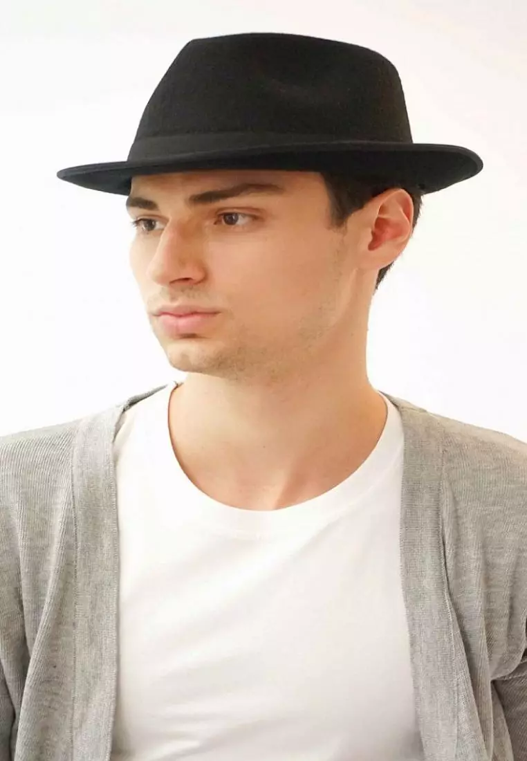 Topi Fedora Hat Fedora Hat Laken Hitam