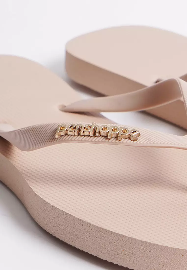 Women's Square Flip Flops with Metal Branding