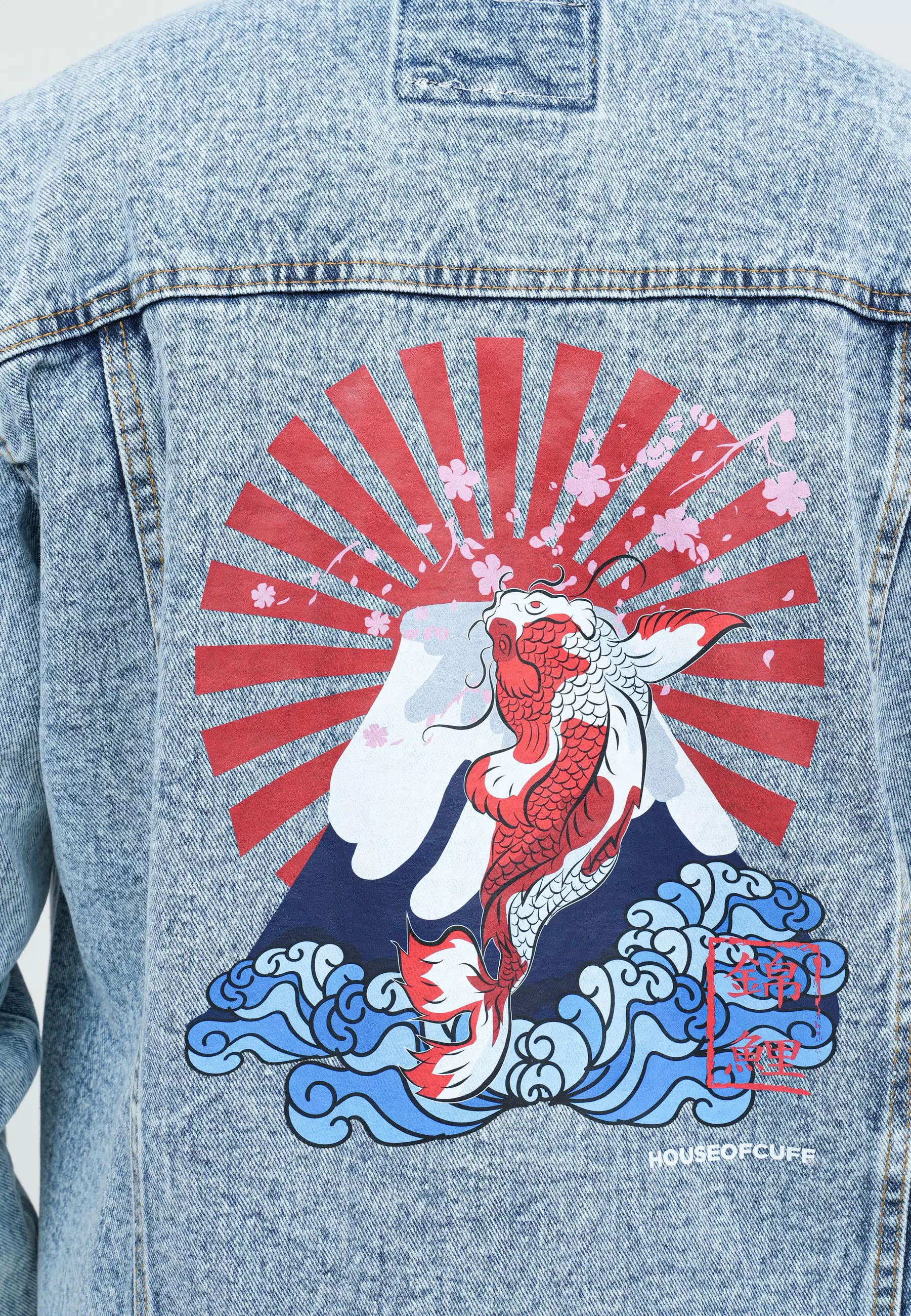 Houseofcuff Jaket Jeans Pria Motif Gunung Jaket Denim Biru Pudar