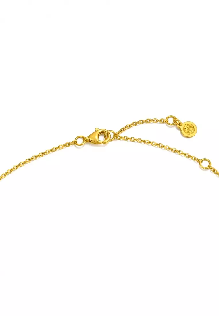 999.9 24K Pure Gold Cultural Blessings Diamond Gourd Necklace for Women 47cm 96408N