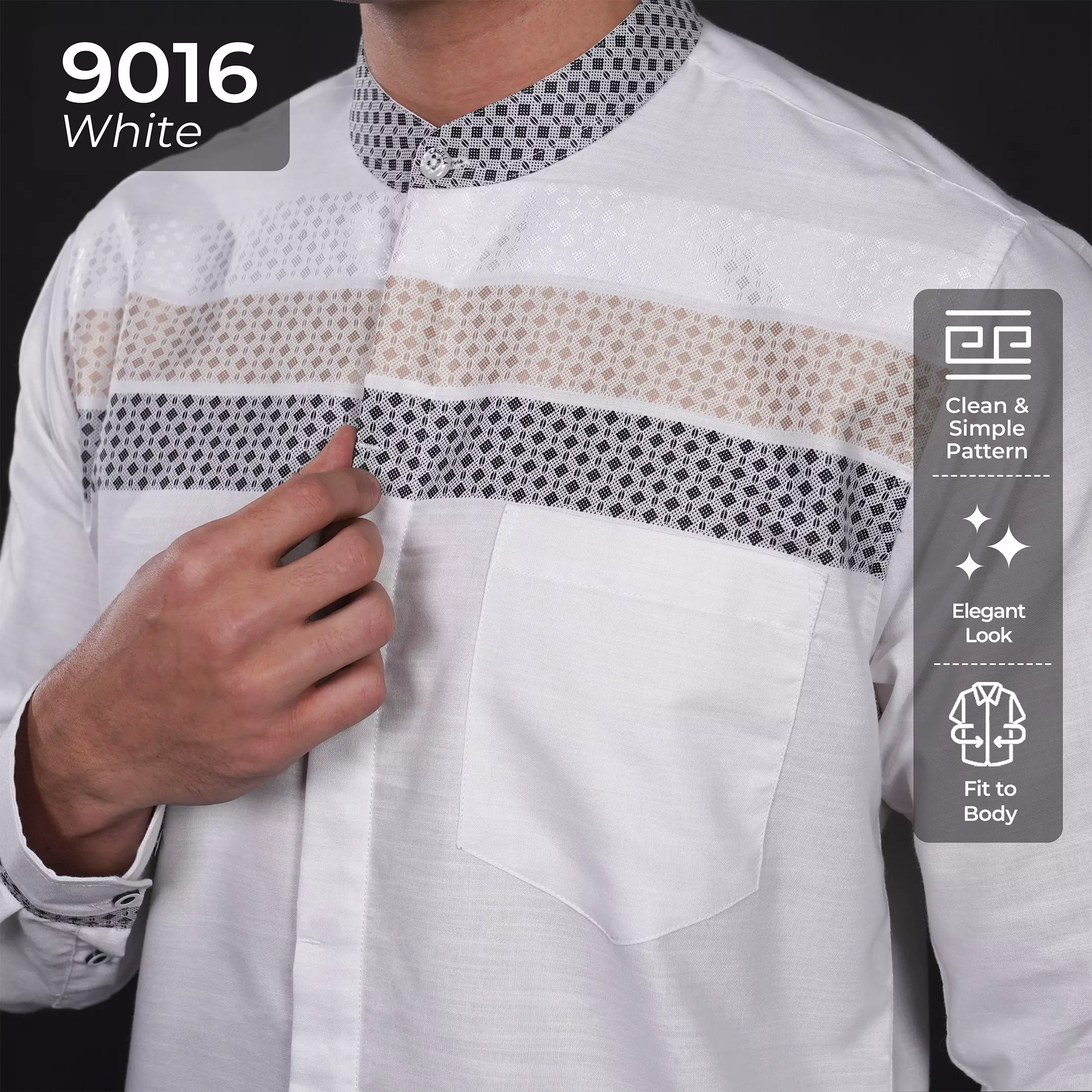 Casella Baju Koko Pria Lengan Panjang Premium Horizontal White | Koko Elegant Ismail Lengan Panjang 9016 White