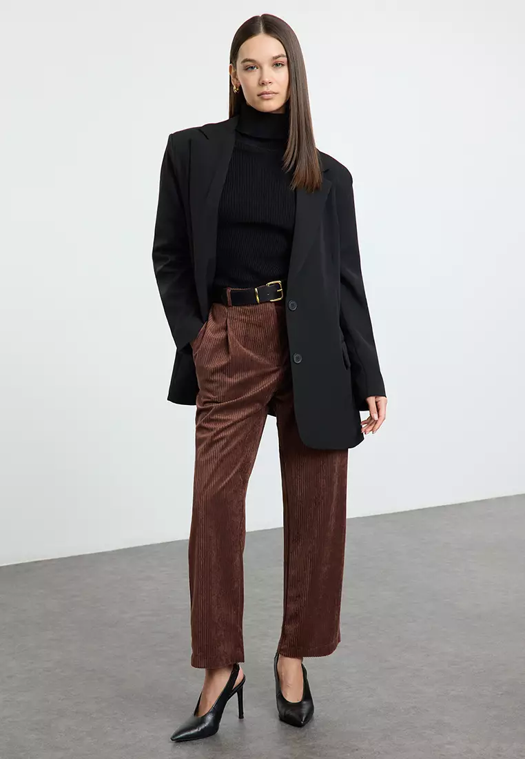 Brown Velvet Carrot Trousers
