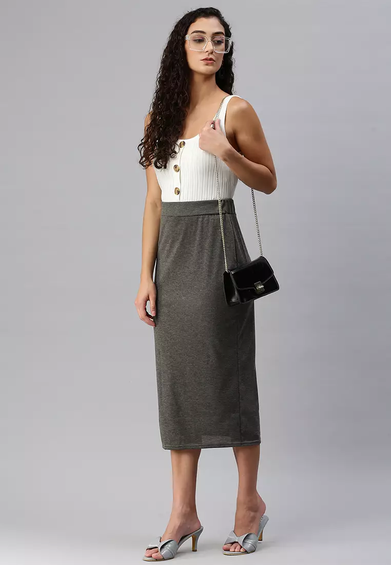 Grey Knitted Long Tube Skirt