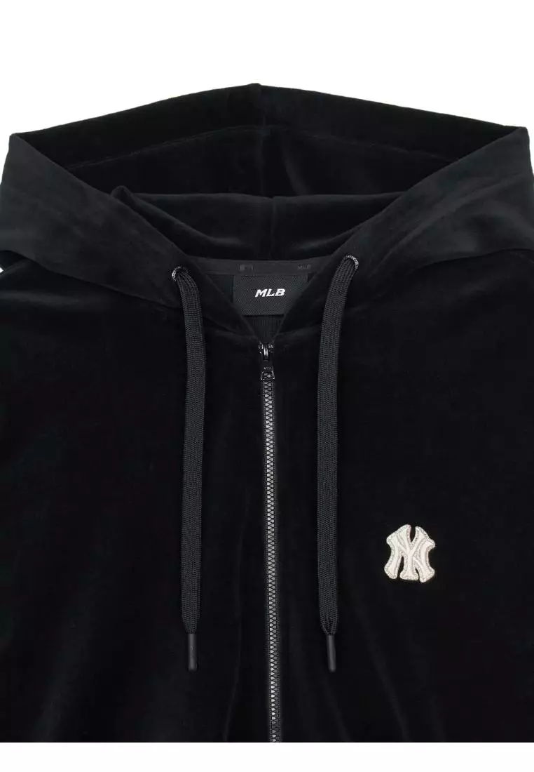 WOMEN'S BASIC VELVET CROP HOOD ZIP UP NEW YORK YANKEES