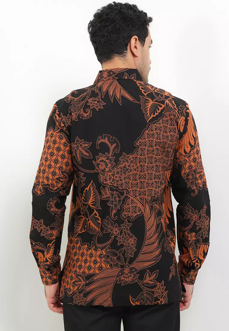 Kemeja Pria Lengan Panjang Katun Batik Guiza Black