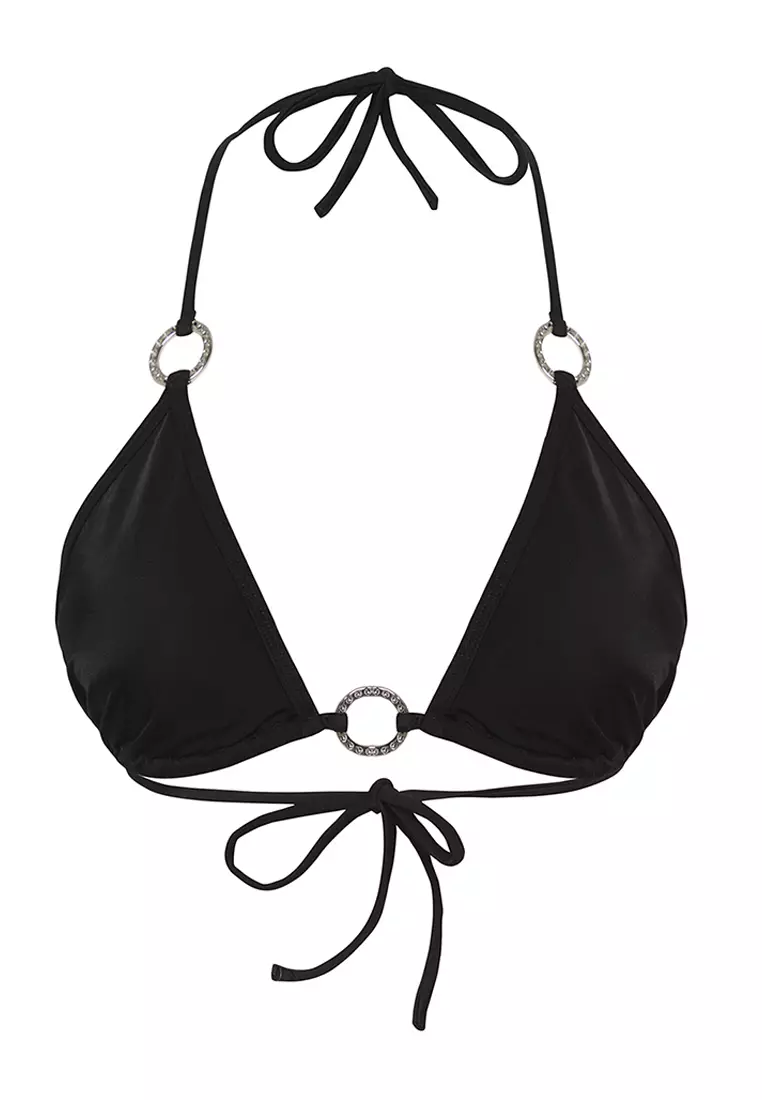 Black Triangle Accessorized Bikini Top