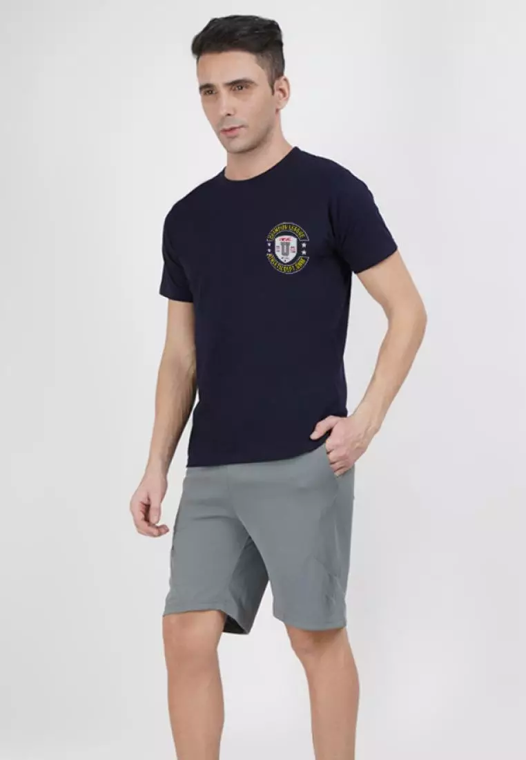 冠军联赛海军蓝色棉质短袖标准版型 T 恤