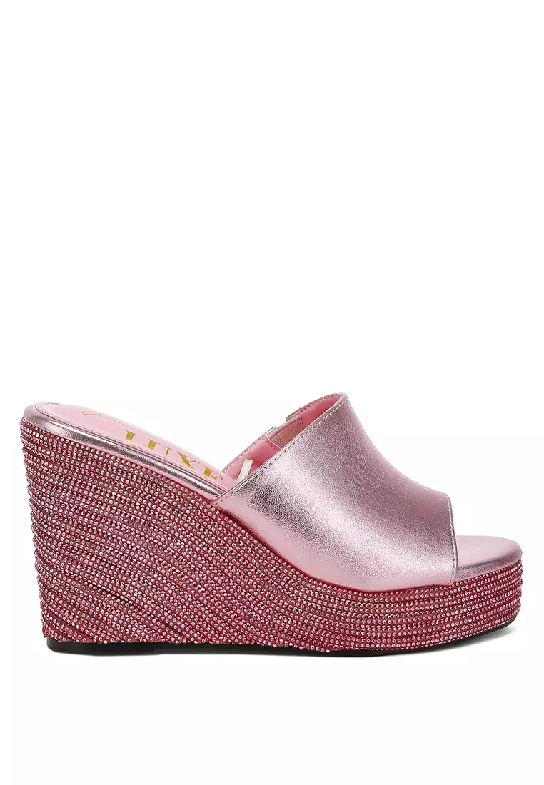 Wedge Heel Peep Toe Sandals in Pink