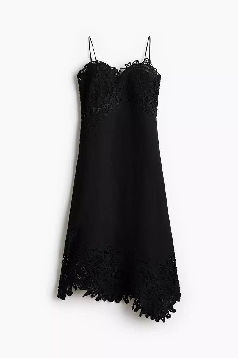 Lace-detail linen-blend dress