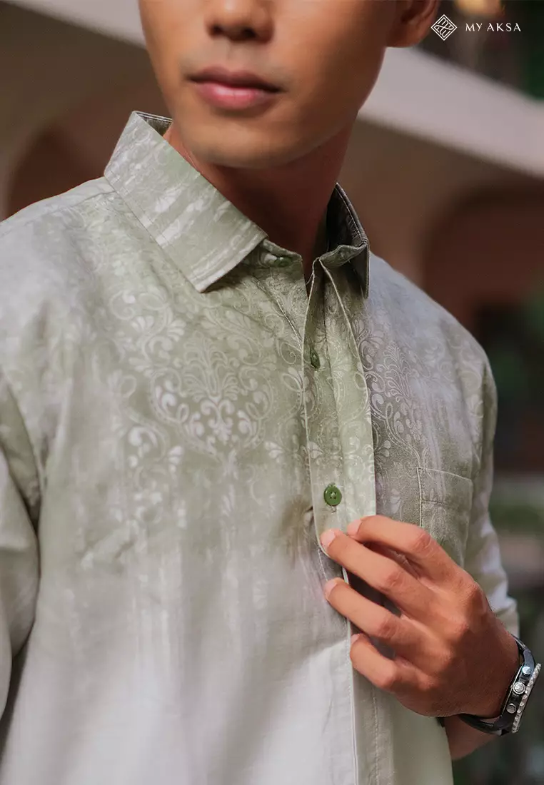 My Aksa Kemeja Batik Pria Lengan Pendek Al Barra Olive