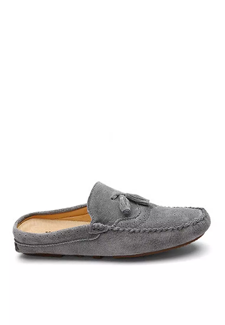 Ergonomic pigskin fringed half slippers