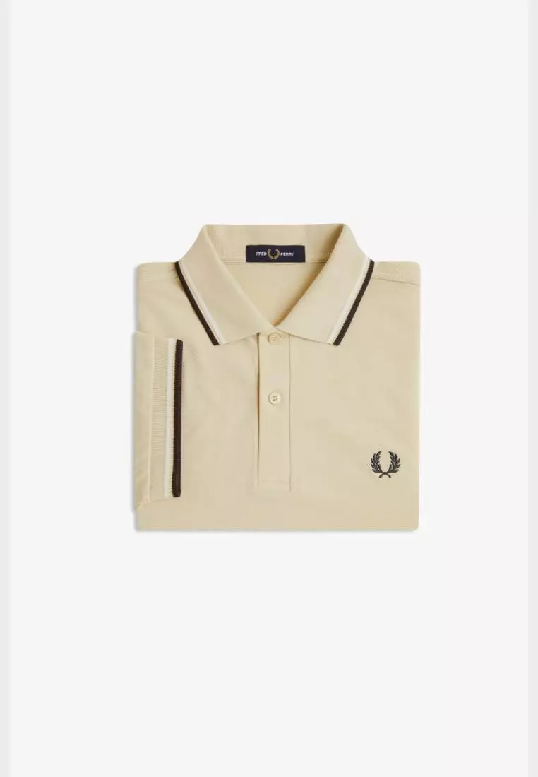Fred Perry M3600 Twin Tipped Fred Perry Shirt (Oatmeal / Snow White / Anchor Grey)