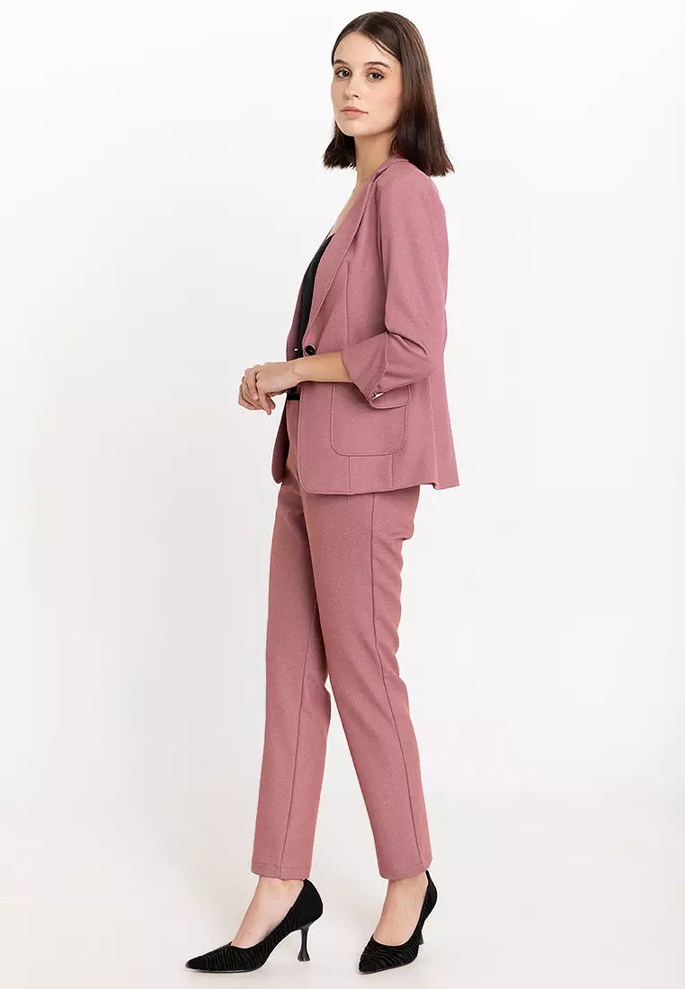 Split Cuff Textured Suit Blazer with Pants