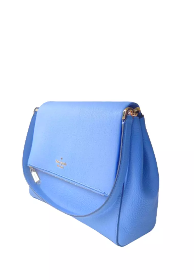 Kate Spade Leila Medium Blueberry Pebble Leather Suede Flap Shoulder Handbag