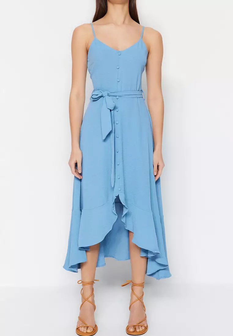 Belted Midi Ruffle Dress