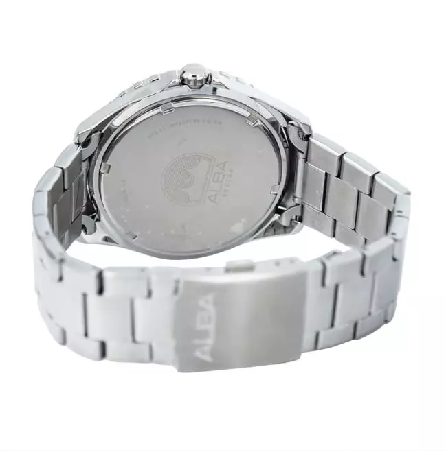 Jam Tangan Pria Alba Active AG8L29 AG8L29X1 Strap Stainless Steel Silver Color Black Patterned Wave Dial B;ack Color
