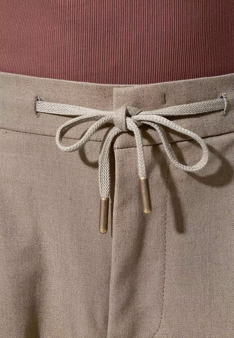 Olive Linen Blend Drawstring Casual Shorts