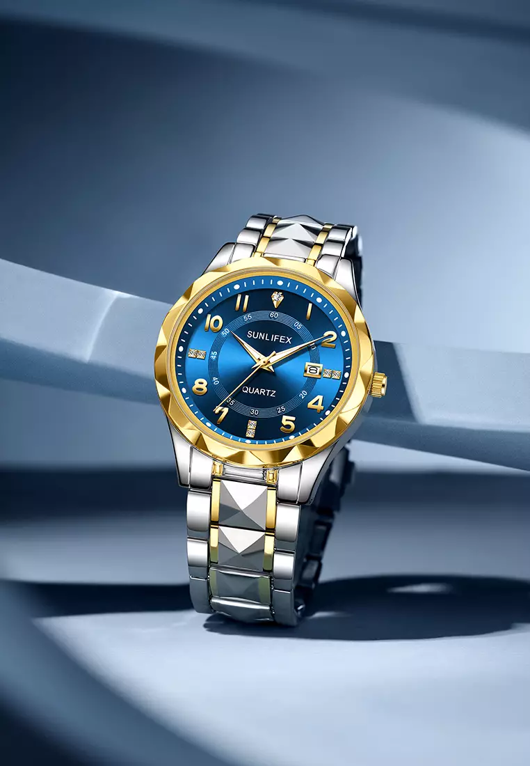 Jam Tangan Pria 3268-2 Bercahaya Kalender Kasual Jam Tangan Cowok Kuarsa Original silverblue