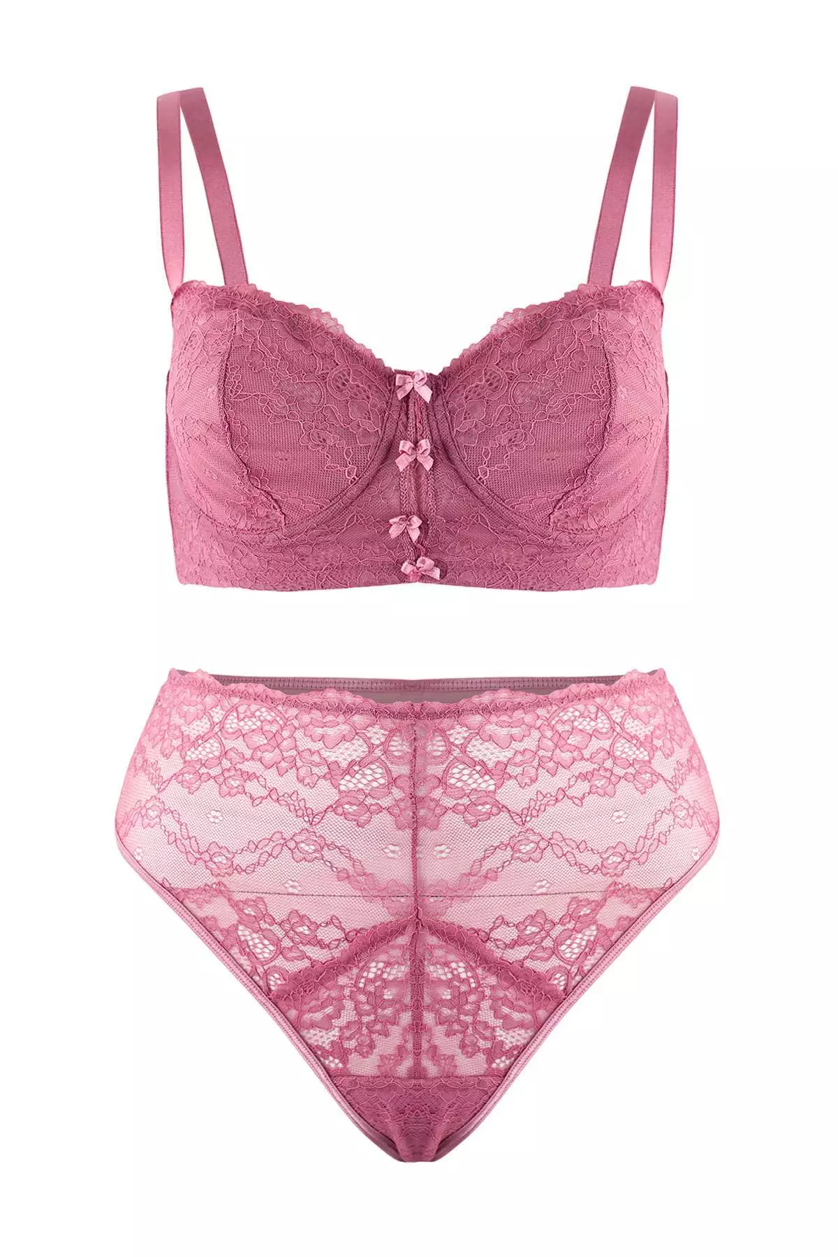 Dusty Rose Underwire Lace Trim Stretchy Plus Size Lingerie Set Tbbaw26Dg00001