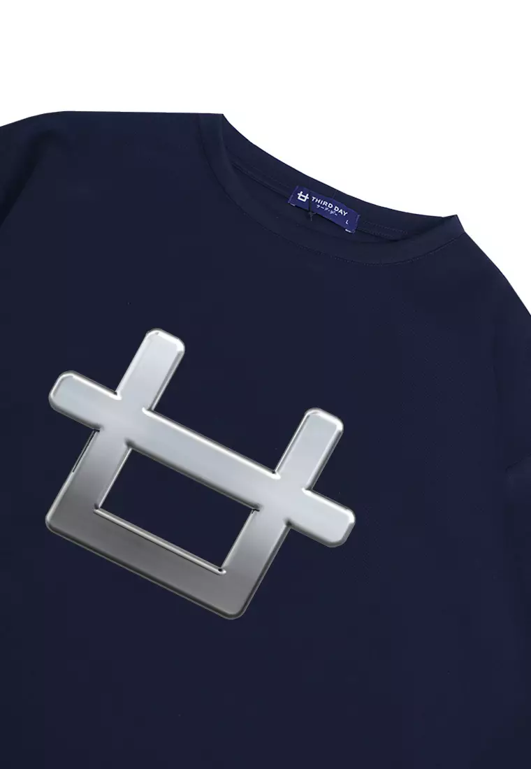 MTP35 kaos oversize aesthetic unik 3d metal plate third day logo bahan scuba tebal navy